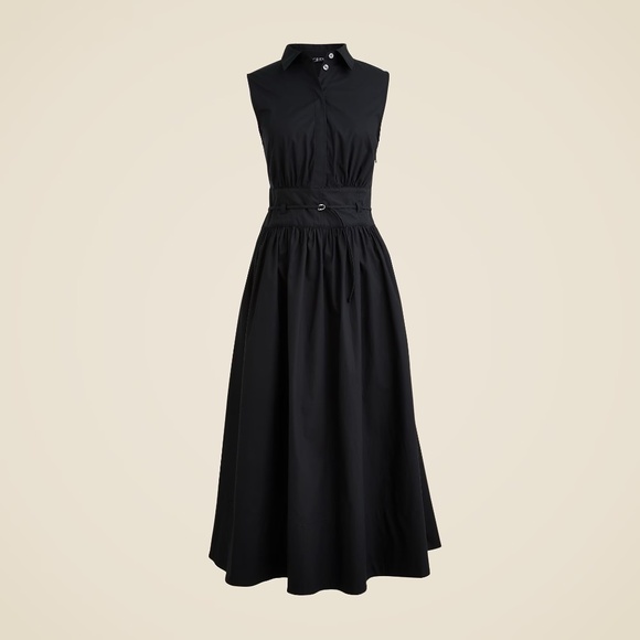 NWT!! J. CREW Fitted-Waist Shirtdress Cotton Poplin Midi Solid Black Size 6 Tall